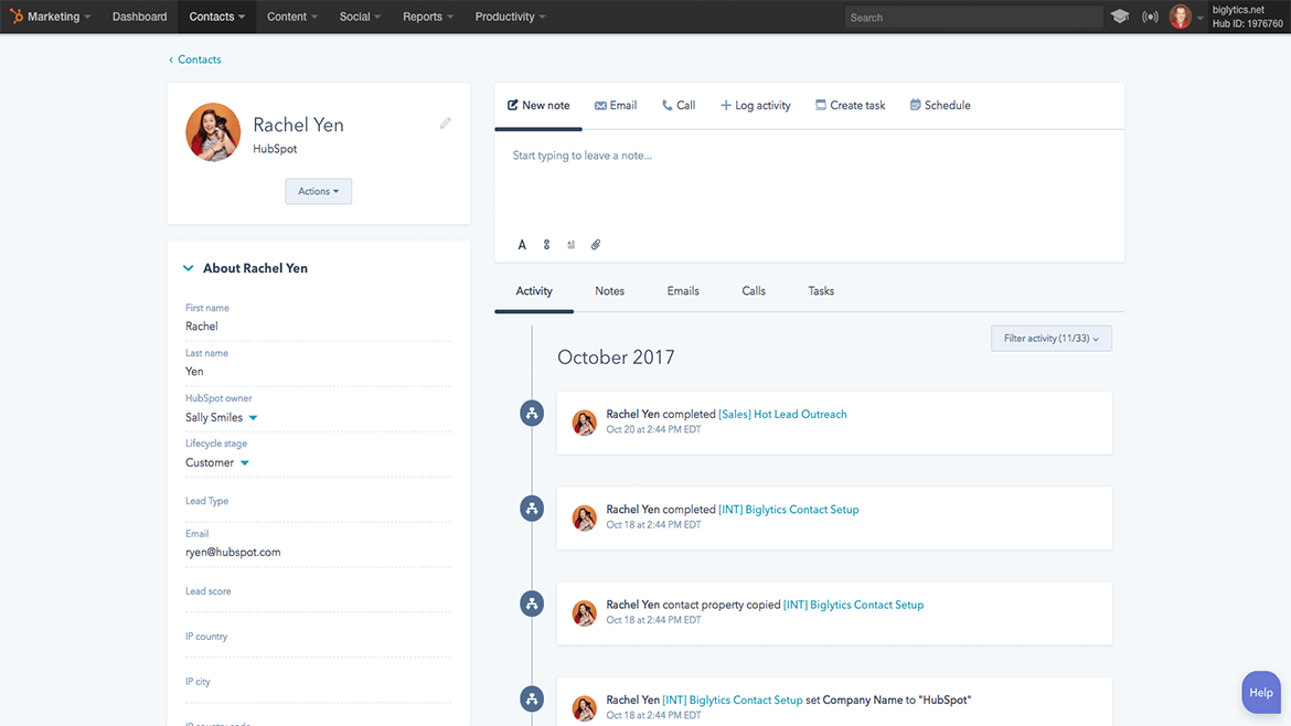 HubSpot: kontaktkort